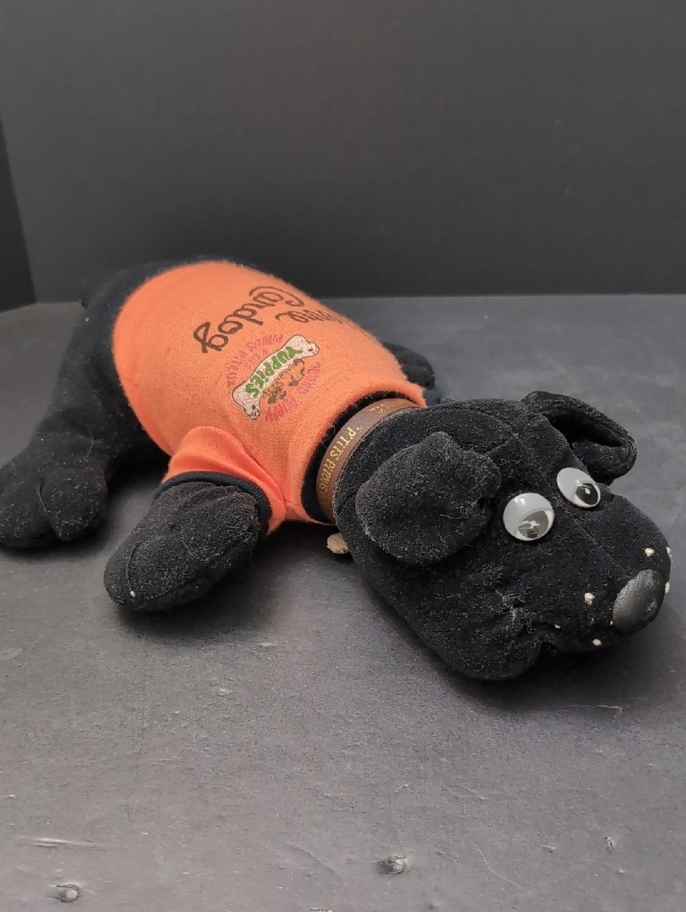 VGT,Pound Puppy Yuppies,Pierre Cardog Black Plush Dog With Orange Shirt.